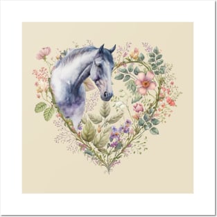 Floral Heart with Grey Horse Posters and Art